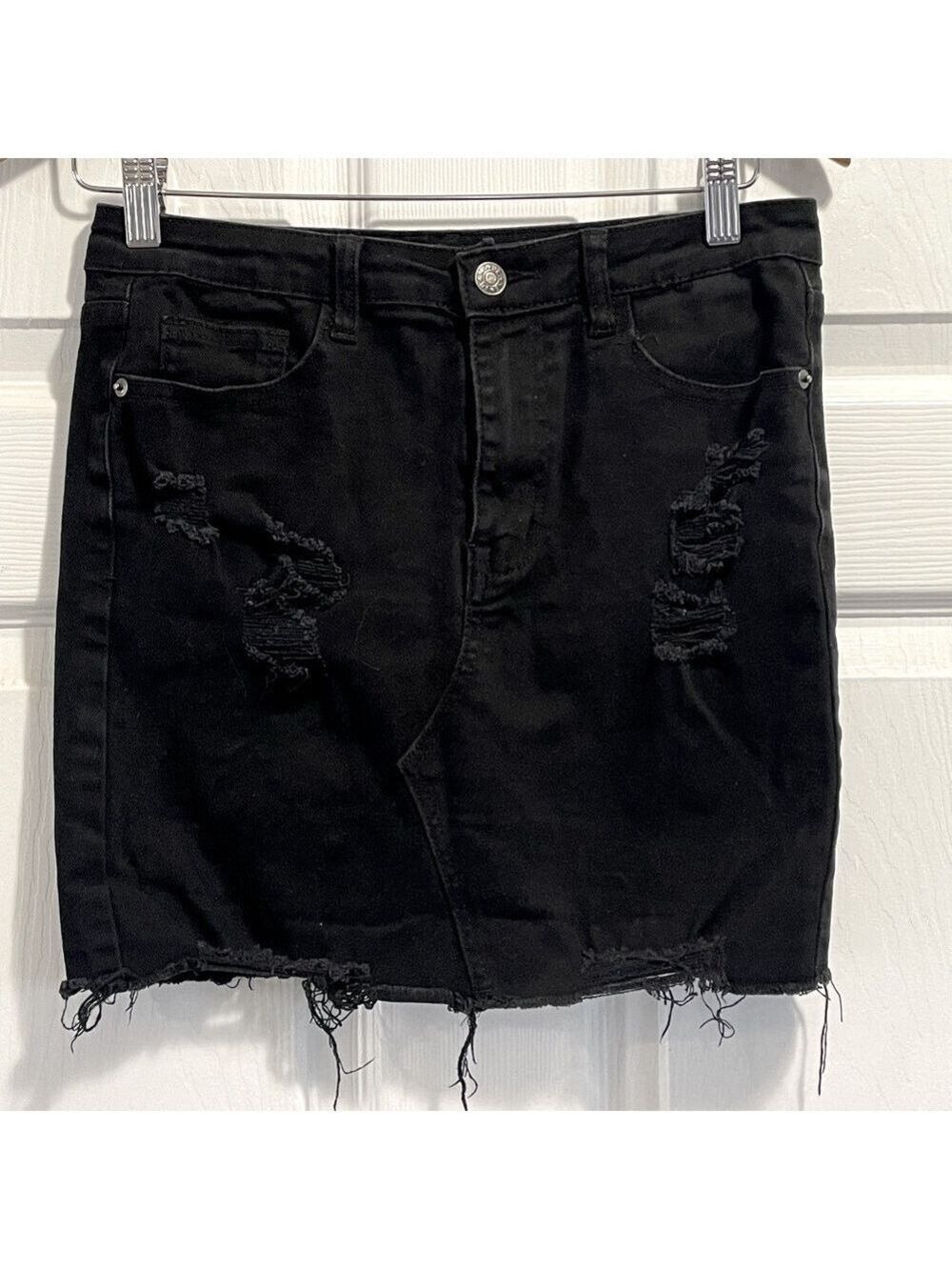 Pretty Little Thing Distressed Denim Jean Skirt Black Size UK 12 US 8